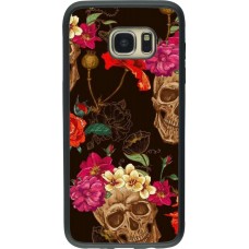 Coque Samsung Galaxy S7 edge - Silicone rigide noir Skulls and flowers