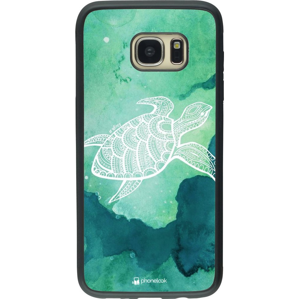 Coque Samsung Galaxy S7 edge - Silicone rigide noir Turtle Aztec Watercolor
