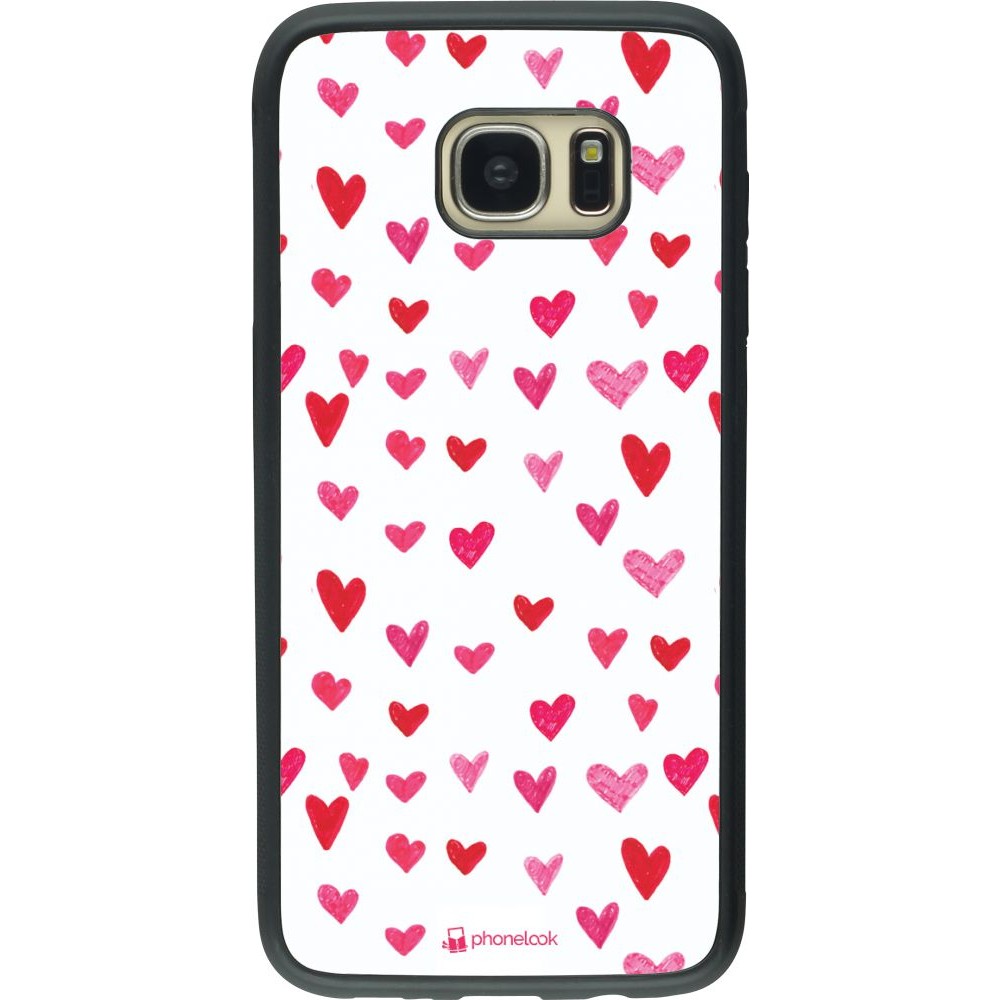 Coque Samsung Galaxy S7 edge - Silicone rigide noir Valentine 2022 Many pink hearts