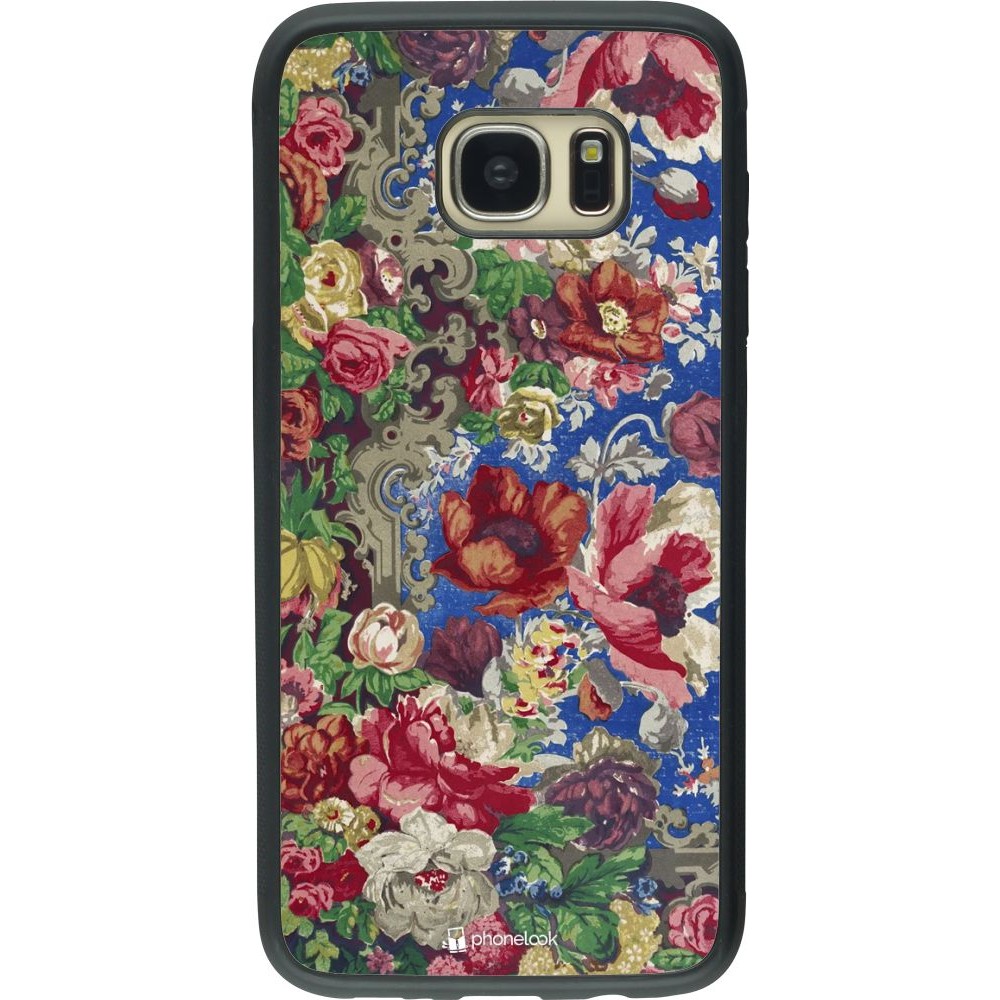 Hülle Samsung Galaxy S7 edge - Silikon schwarz Vintage Art Flowers