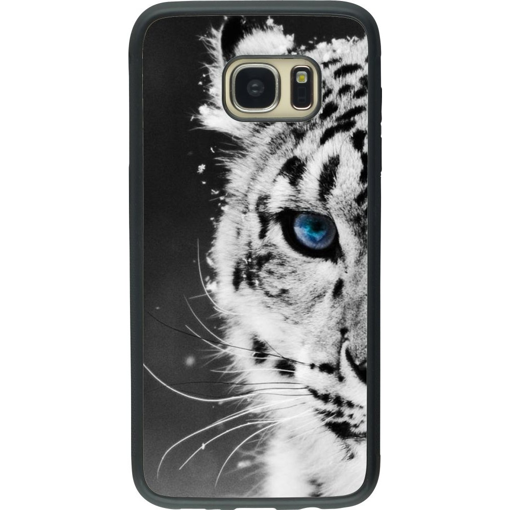 Coque Samsung Galaxy S7 edge - Silicone rigide noir White tiger blue eye