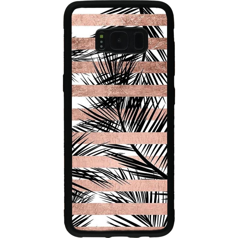 Coque Samsung Galaxy S8 - Silicone rigide noir Palm trees gold stripes