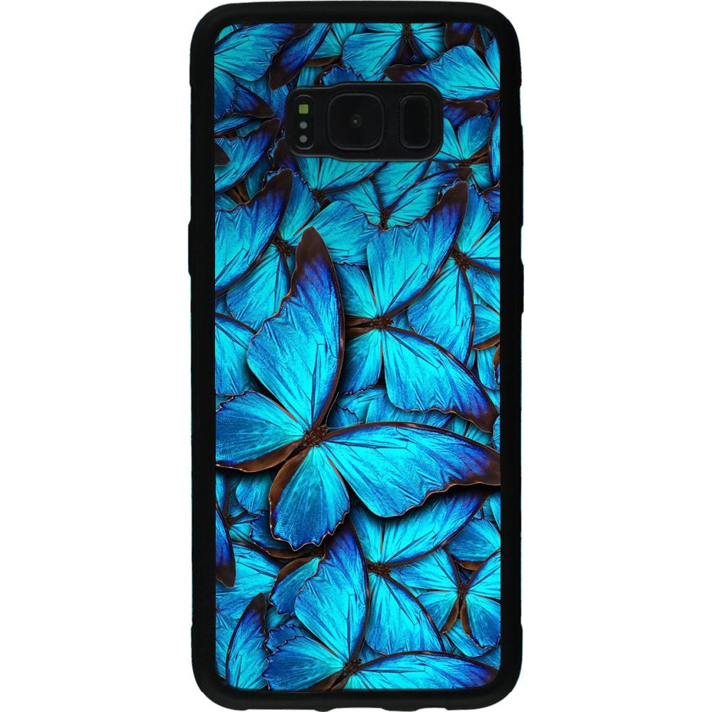 Coque Samsung Galaxy S8 - Silicone rigide noir Papillon - Bleu