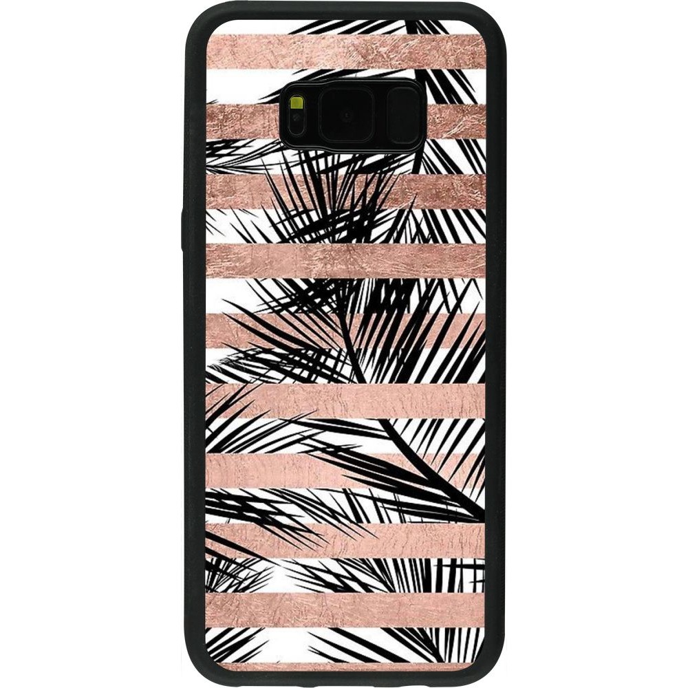 Coque Samsung Galaxy S8+ - Silicone rigide noir Palm trees gold stripes