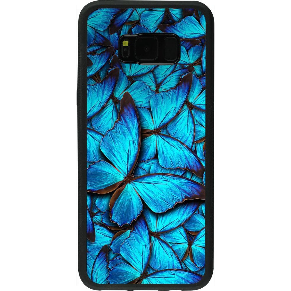 Coque Samsung Galaxy S8+ - Silicone rigide noir Papillon - Bleu