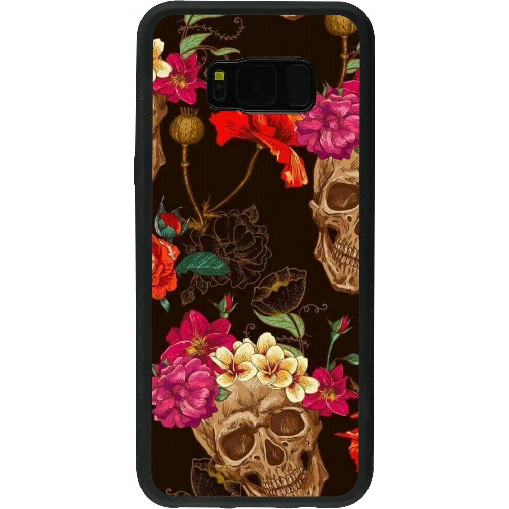Coque Samsung Galaxy S8+ - Silicone rigide noir Skulls and flowers