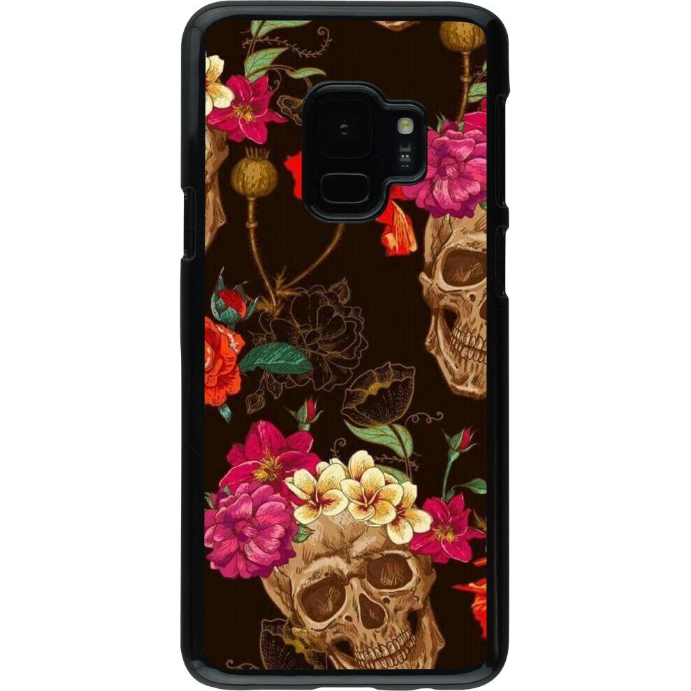Hülle Samsung Galaxy S9 - Skulls and flowers