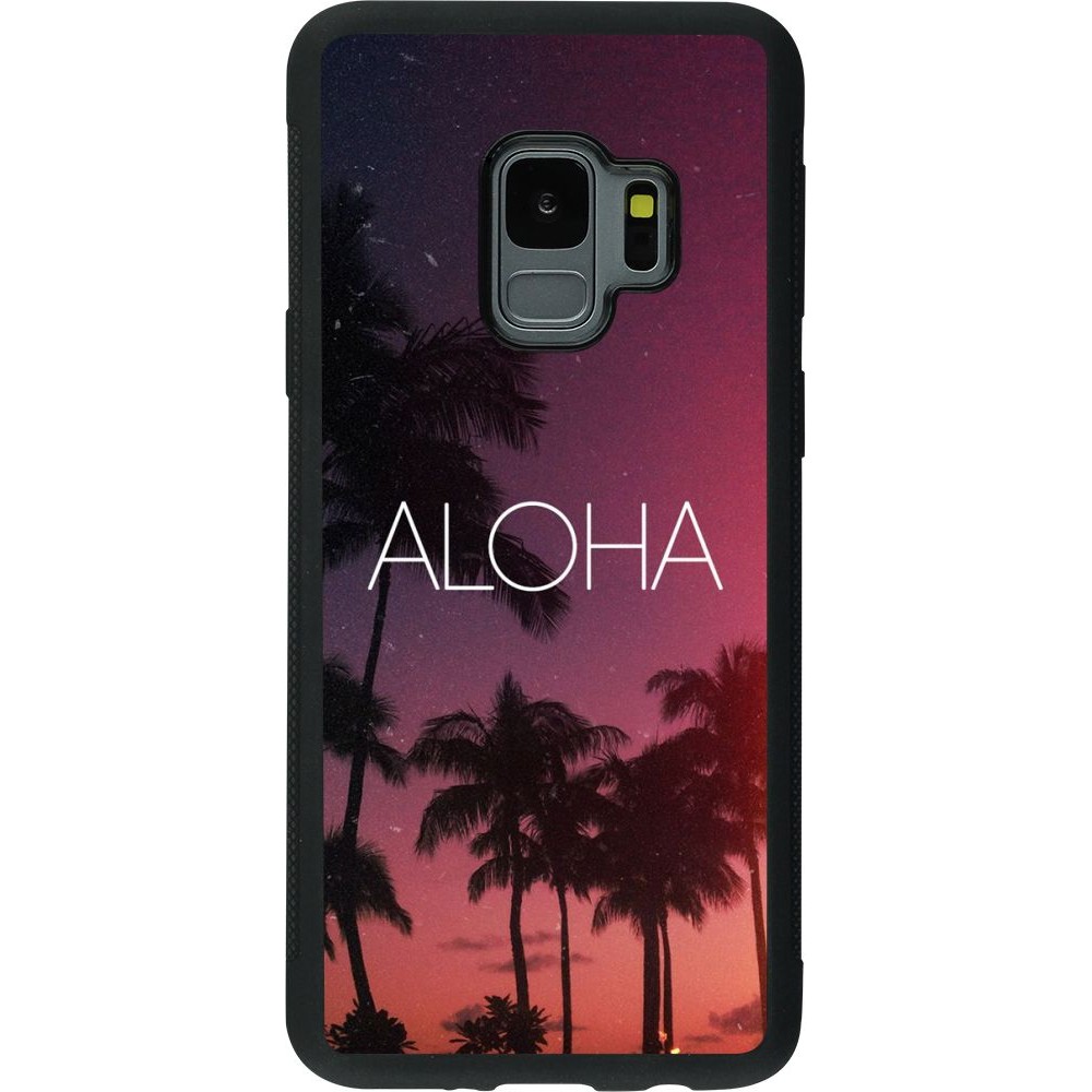Coque Samsung Galaxy S9 - Silicone rigide noir Aloha Sunset Palms