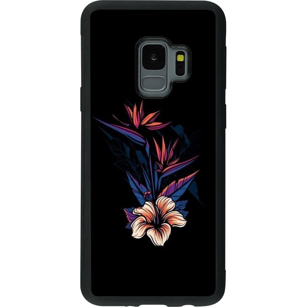Coque Samsung Galaxy S9 - Silicone rigide noir Dark Flowers