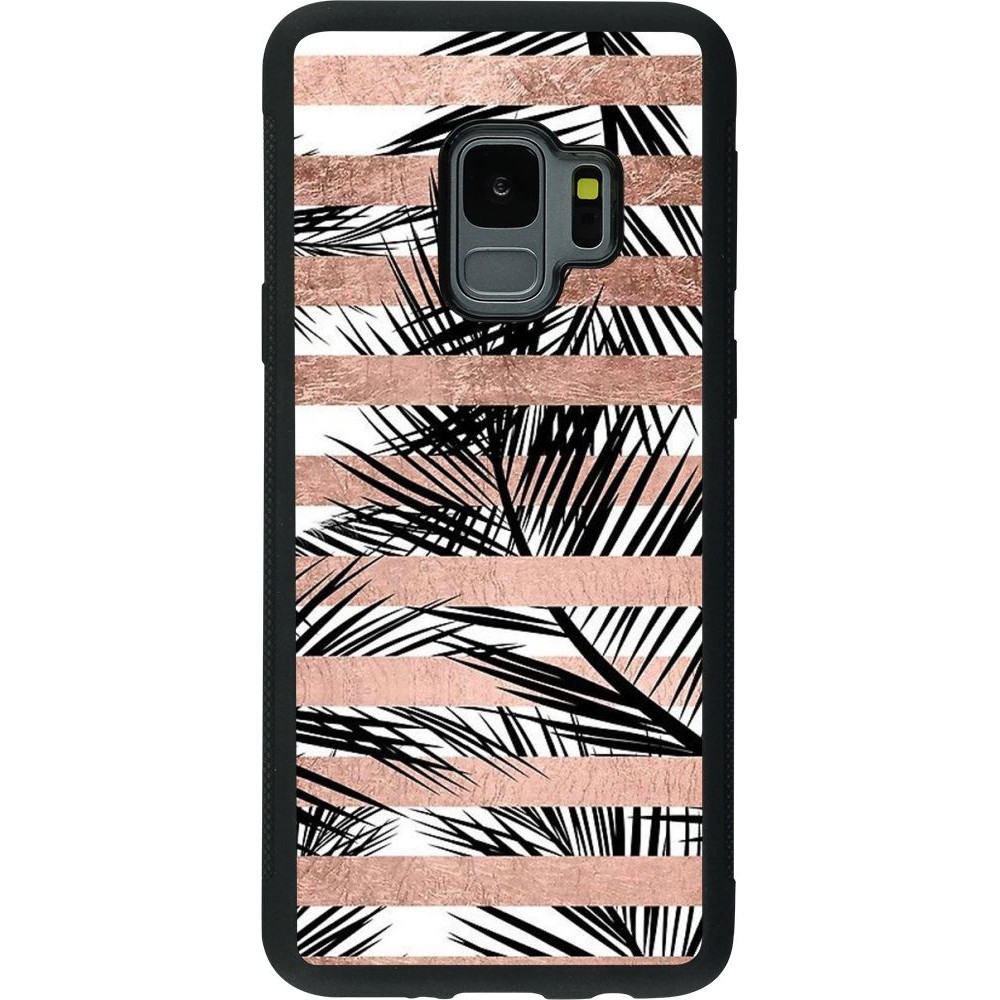 Coque Samsung Galaxy S9 - Silicone rigide noir Palm trees gold stripes
