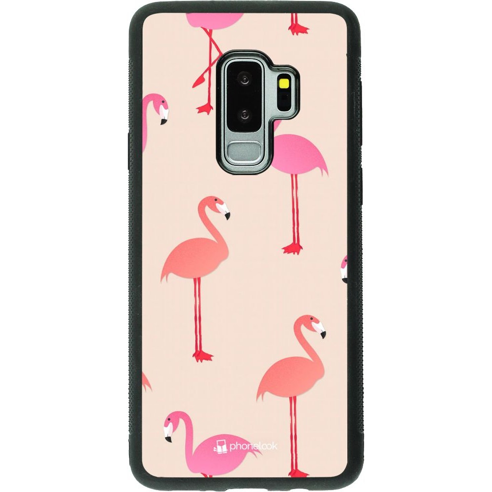 Coque Samsung Galaxy S9+ - Silicone rigide noir Pink Flamingos Pattern