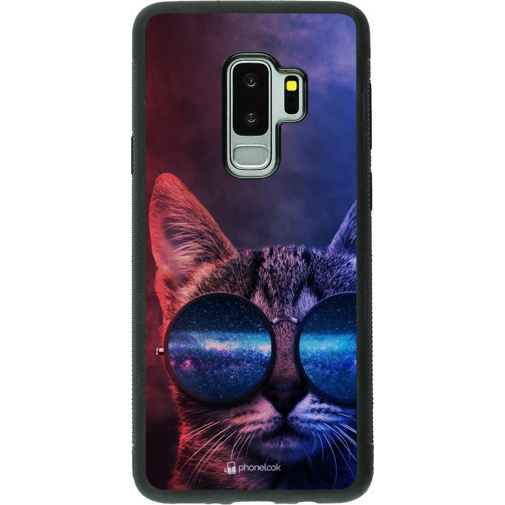 Hülle Samsung Galaxy S9+ - Silikon schwarz Red Blue Cat Glasses