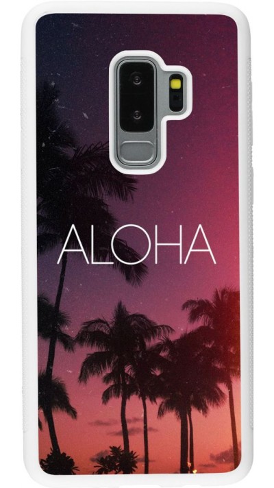 Coque Samsung Galaxy S9+ - Silicone rigide blanc Aloha Sunset Palms