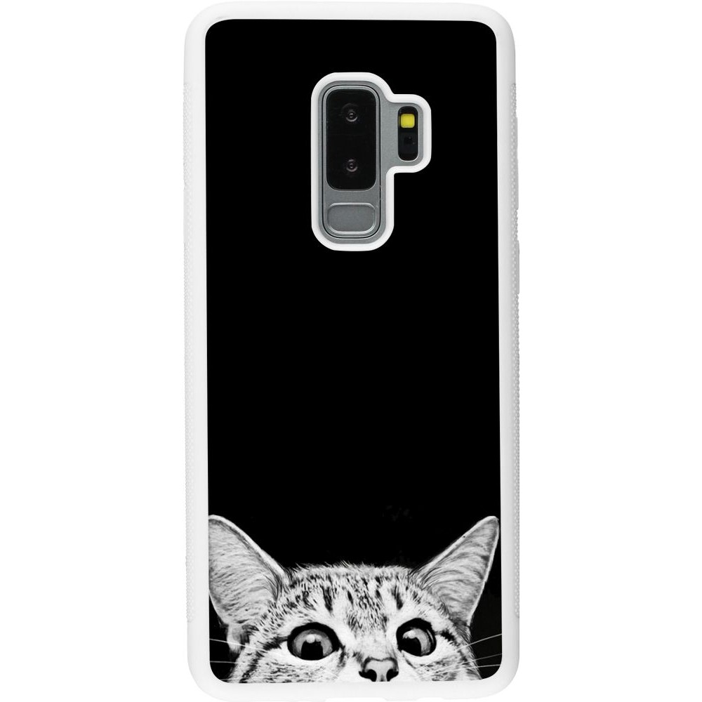 Coque Samsung Galaxy S9+ - Silicone rigide blanc Cat Looking Up Black