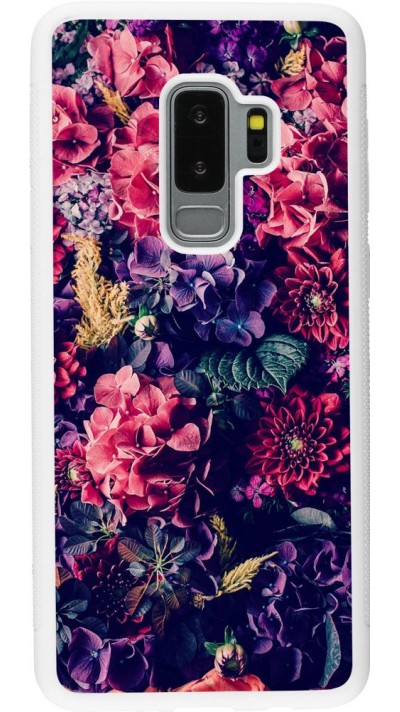 Coque Samsung Galaxy S9+ - Silicone rigide blanc Flowers Dark