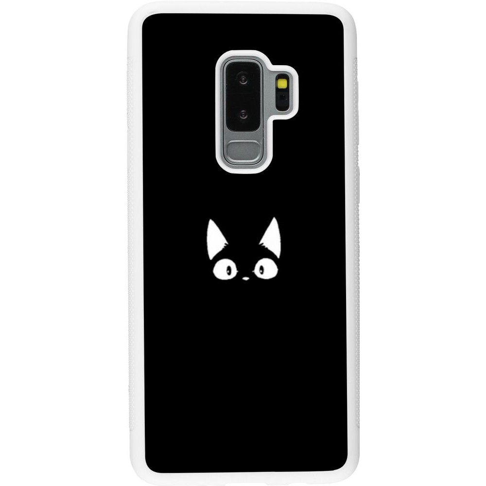 Coque Samsung Galaxy S9+ - Silicone rigide blanc Funny cat on black