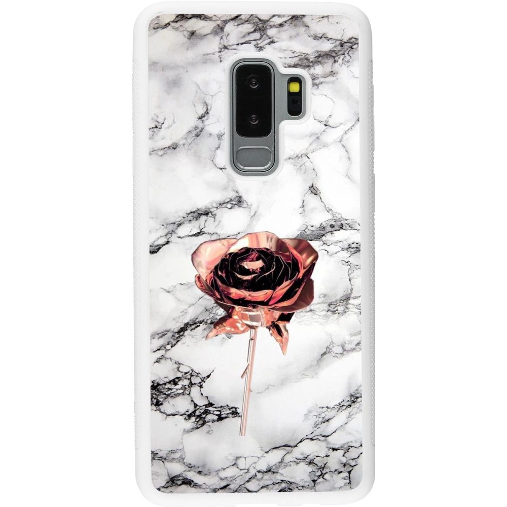Coque Samsung Galaxy S9+ - Silicone rigide blanc Marble Rose Gold