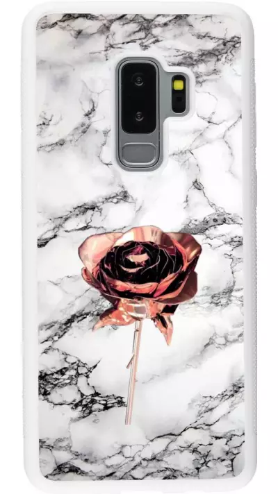 Coque Samsung Galaxy S9+ - Silicone rigide blanc Marble Rose Gold