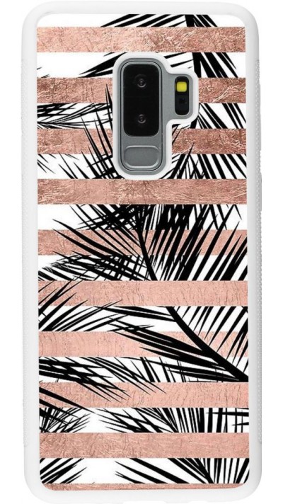 Coque Samsung Galaxy S9+ - Silicone rigide blanc Palm trees gold stripes
