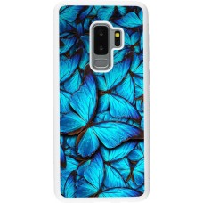 Coque Samsung Galaxy S9+ - Silicone rigide blanc Papillon - Bleu