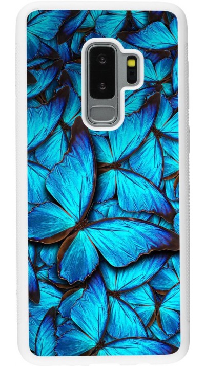Coque Samsung Galaxy S9+ - Silicone rigide blanc Papillon - Bleu