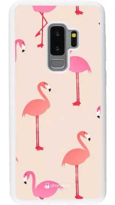 Coque Samsung Galaxy S9+ - Silicone rigide blanc Pink Flamingos Pattern