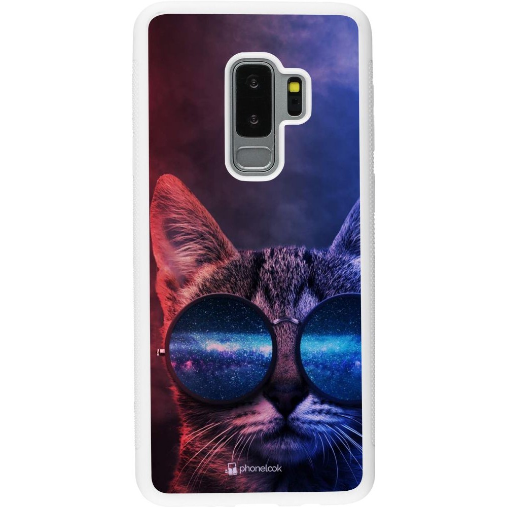 Coque Samsung Galaxy S9+ - Silicone rigide blanc Red Blue Cat Glasses