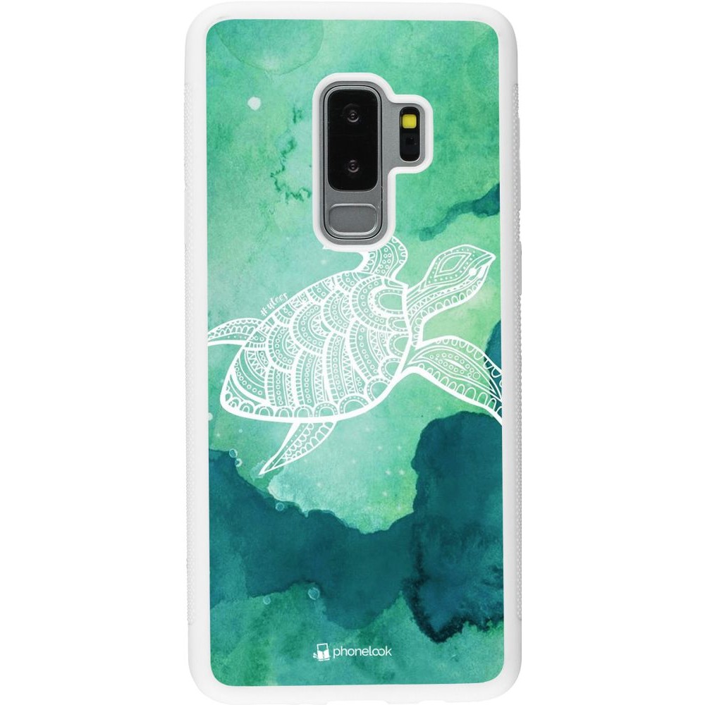 Coque Samsung Galaxy S9+ - Silicone rigide blanc Turtle Aztec Watercolor