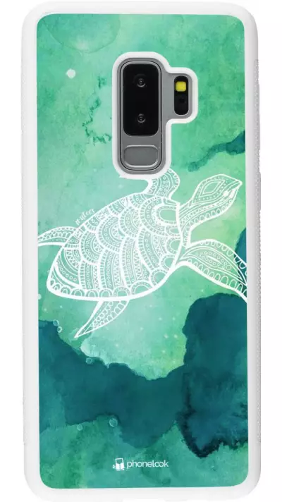 Coque Samsung Galaxy S9+ - Silicone rigide blanc Turtle Aztec Watercolor