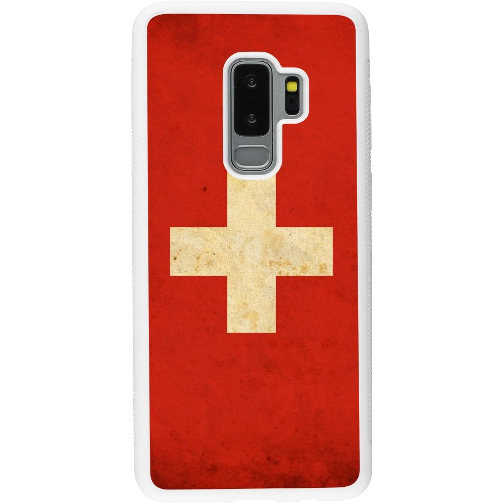 Hülle Samsung Galaxy S9+ - Silikon weiss Vintage Flag SWISS