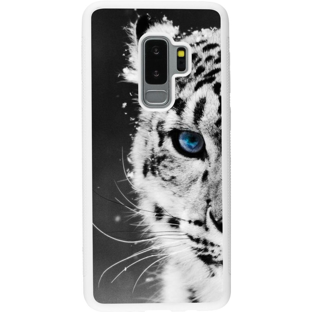 Hülle Samsung Galaxy S9+ - Silikon weiss White tiger blue eye