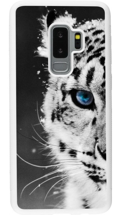Coque Samsung Galaxy S9+ - Silicone rigide blanc White tiger blue eye