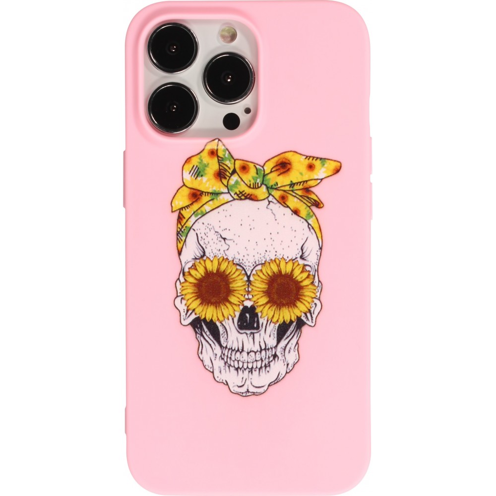 Coque iPhone 13 Pro Max - Silicone Mat Skull flowers - Rose