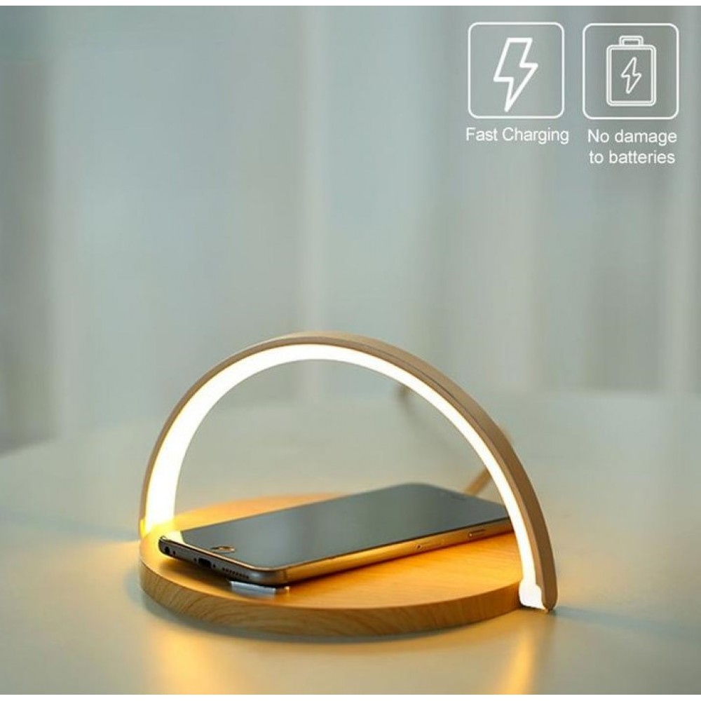 10W Qi Fast Charging Station de charge Lampe de table Support pour smartphone - Bois