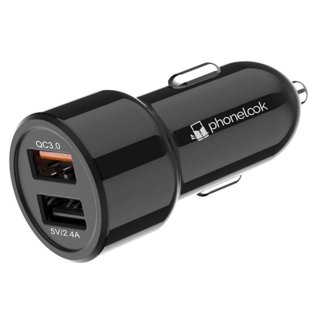 30W universal Doppel-USB Auto Zigarettenanzünder Ladegerät Quick Charge 3.0 PhoneLook - Schwarz