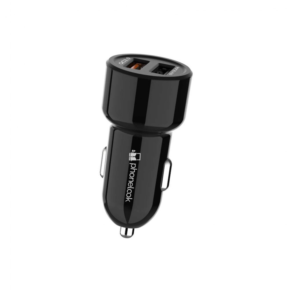 30W universel double USB chargeur allume-cigare de voiture Quick Charge 3.0 PhoneLook - Noir