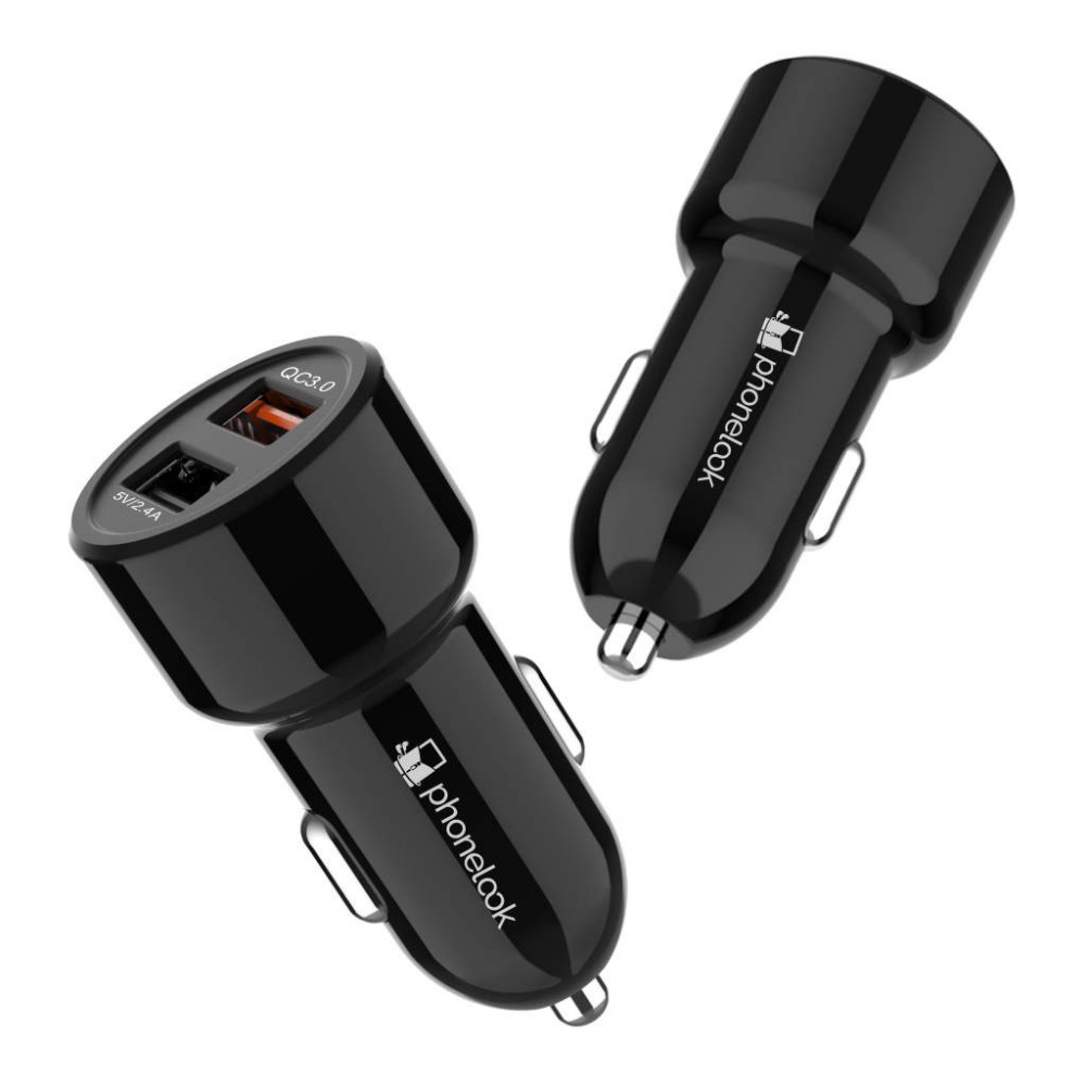 30W universel double USB chargeur allume-cigare de voiture Quick Charge 3.0 PhoneLook - Noir