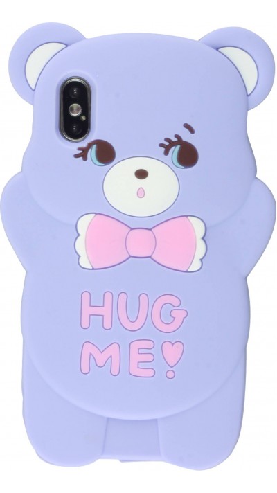 Coque iPhone X / Xs - 3D Fun Bear Hug me - Violet