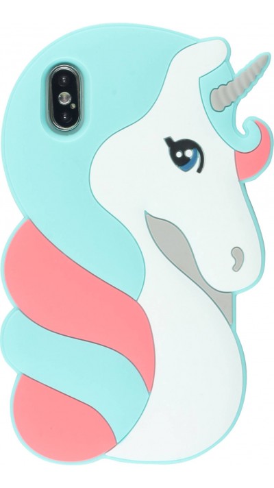 Coque iPhone X / Xs - 3D Fun Pretty licorne - Bleu