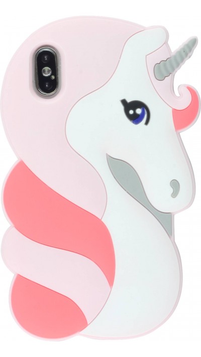 Coque iPhone X / Xs - 3D Fun Pretty licorne - Rose clair