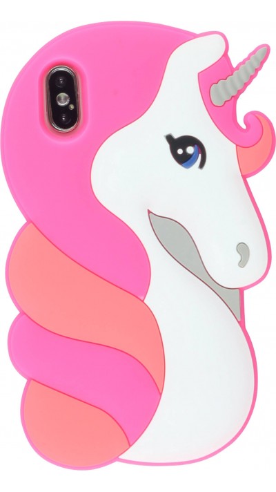 Coque iPhone X / Xs - 3D Fun Pretty licorne - Rose foncé