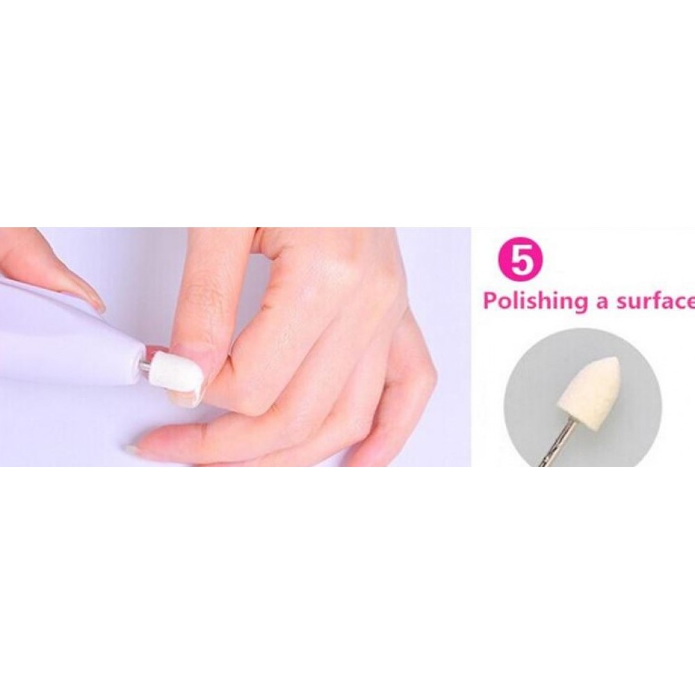 5 en 1 appareil électronique de soin des ongles manucure polissage avec 5 embouts - Blanc