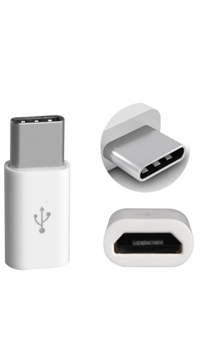 adaptateur de chargeur / branchement - Micro-USB (entré) vers USB-C (sortie) - Blanc