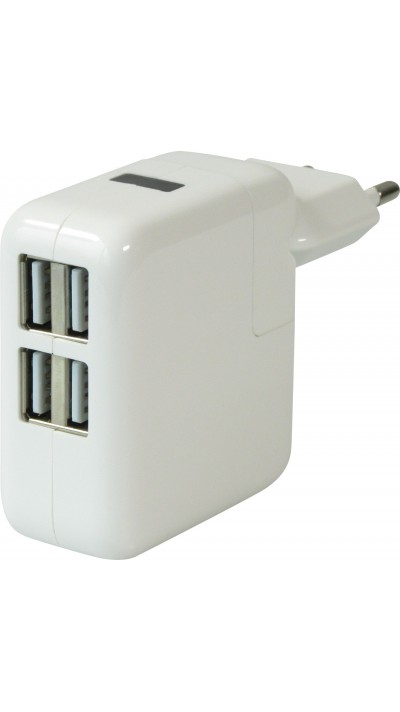 Adaptateur chargeur secteur Power 10 Watt - Multiport 4 ports USB-A - Blanc