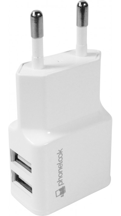 Adaptateur chargeur secteur double USB-A 10W PhoneLook - Blanc