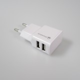 Adaptateur chargeur secteur double USB-A 10W PhoneLook - Blanc