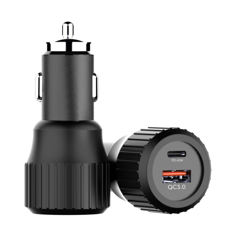 Adaptateur double USB 45W pour voiture Allume-cigare Power Delivery et QC3.0 Fast Charge - Noir