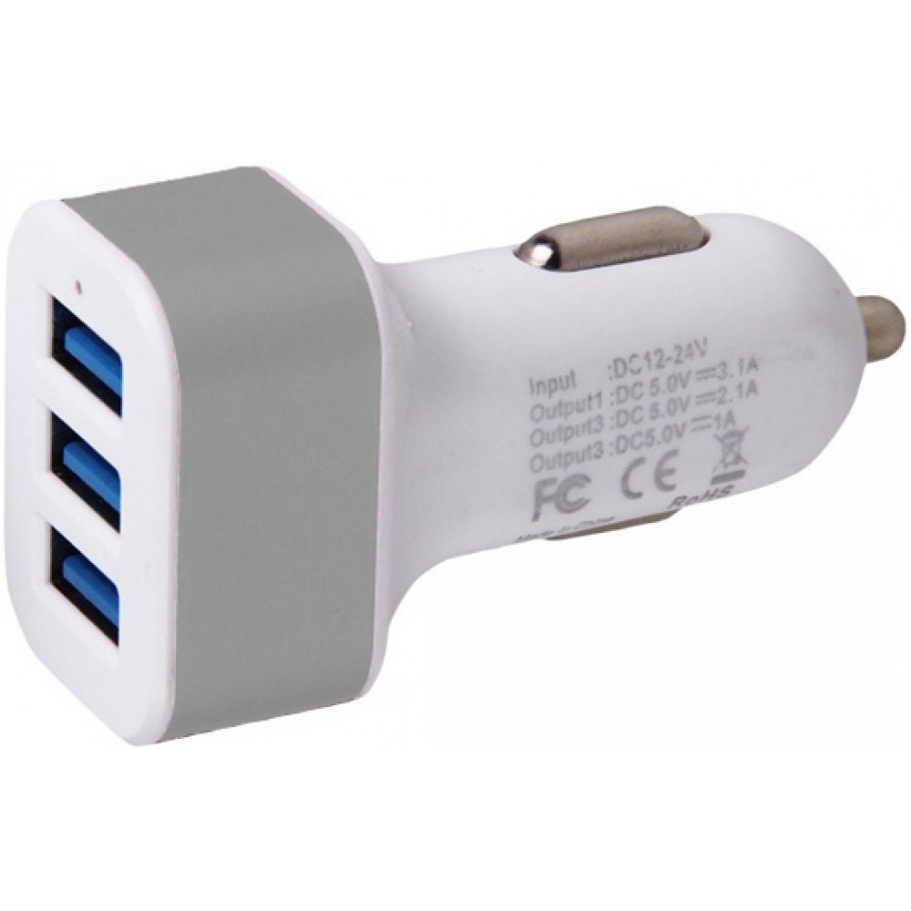 Adaptateur de charge 3 ports pour allume cigare de voiture - Multiport 3x USB-A - Argent