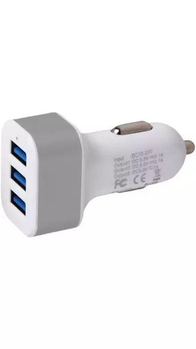 Adaptateur de charge 3 ports pour allume cigare de voiture - Multiport 3x USB-A - Argent