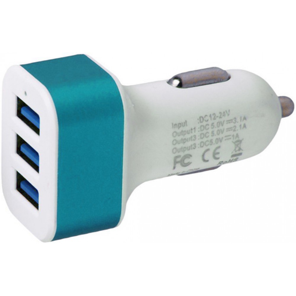 Auto Zigarettenanzünder 3-Port Lade-Adapter - KFZ Multiport 3x USB-A Anschluss - Blau